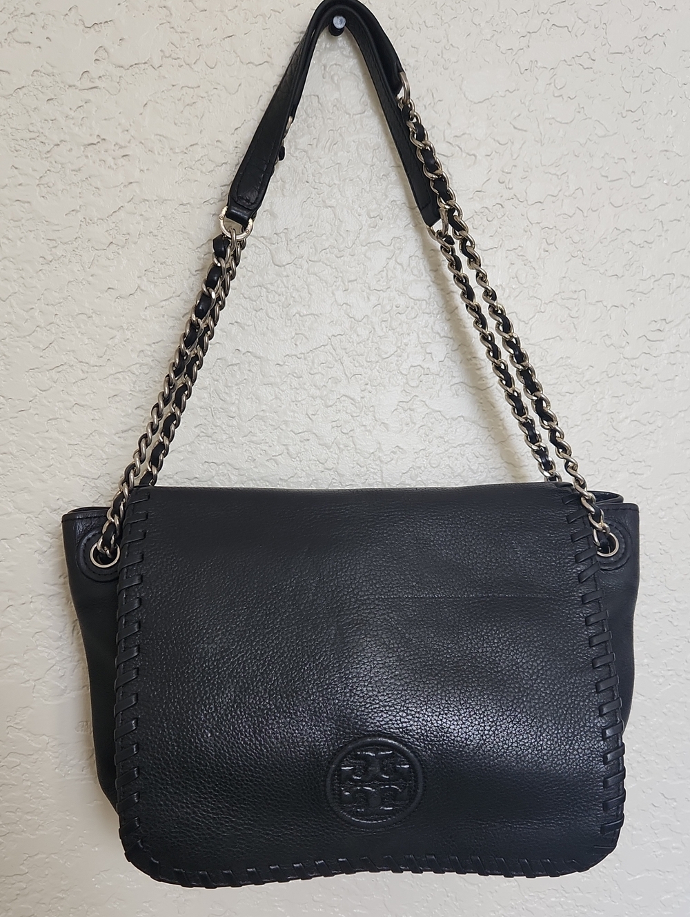 Tory Burch Black Pebbled Leather Chain Shoulder Bag